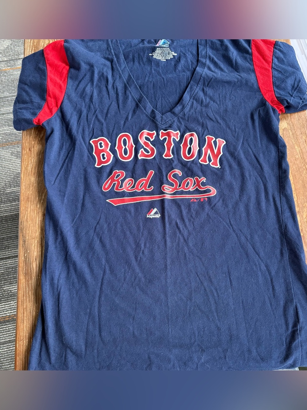 Woman’s Majestic Navy and Red Boston Red Sox V-Neck Tee